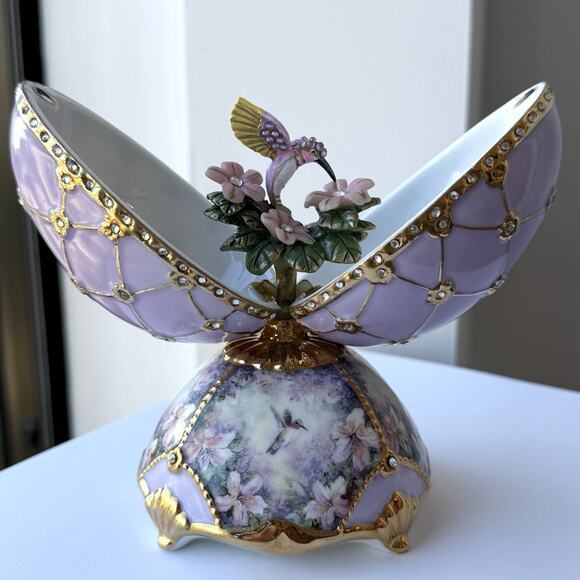 Ardleigh Elliott Porcelain Egg Music Box Amethyst Vision by Lena Liu Hummingbird - Picture 2 of 12